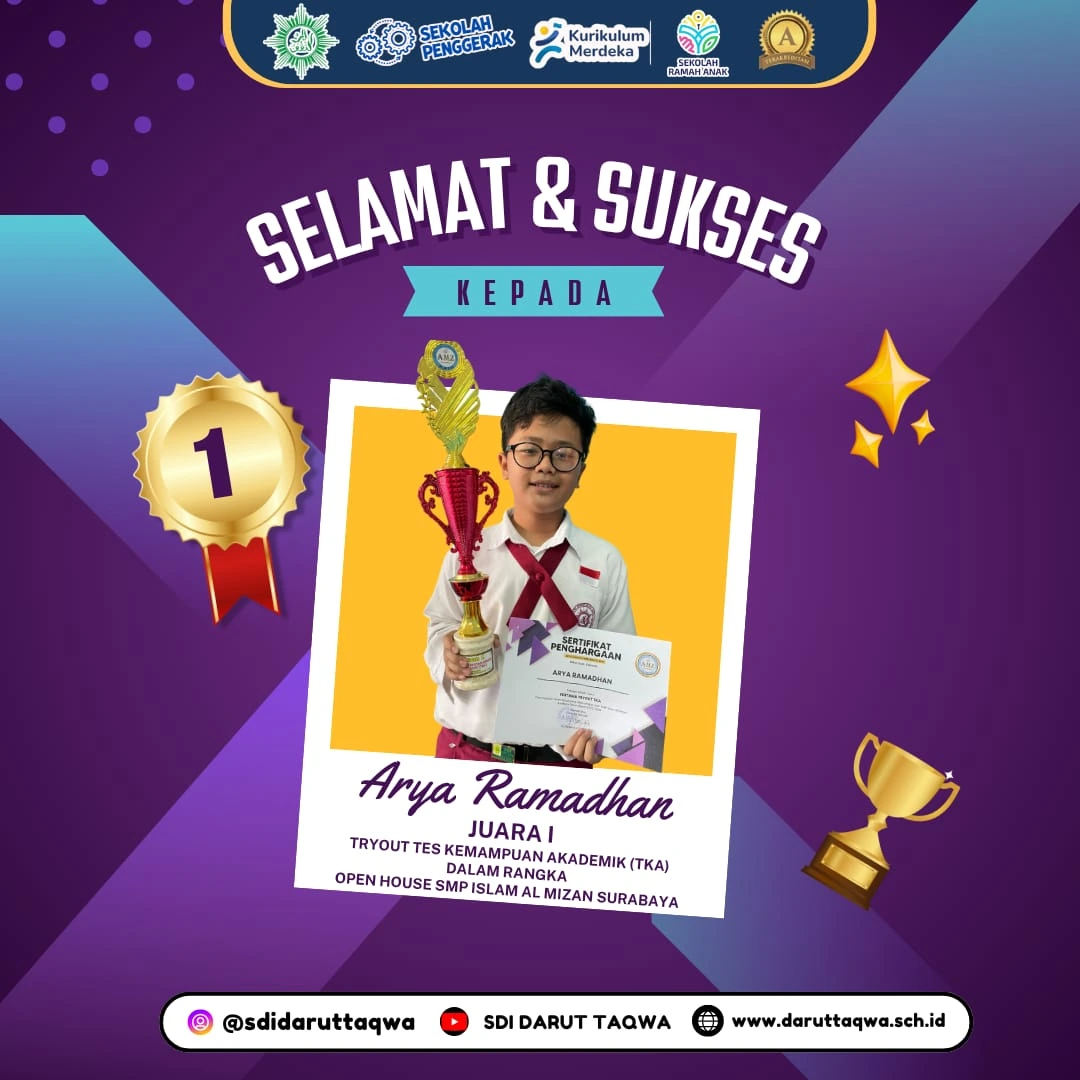 Siswa SDI Darut Taqwa Raih Juara I Try Out Akademik di SMP Islam Al Mizan Surabaya